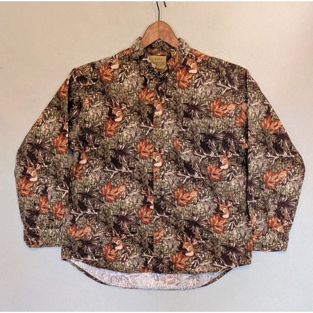 Vtg 90's Field Tested Outdoor Life Deer Head Camo Shirt Men Large 42-44 Hunting